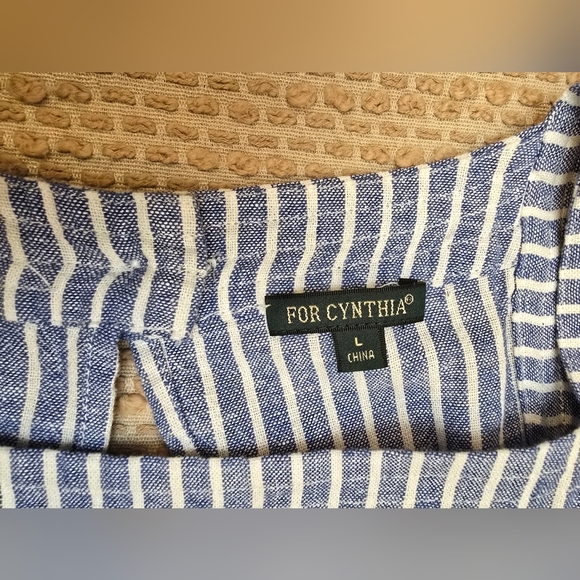 For Cynthia Linen Blend Multicolored Striped Summer Dress Size Large Whit Pocket - Picture 7 of 12